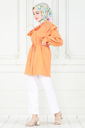 Pelerinli İncili Tunik-Turuncu