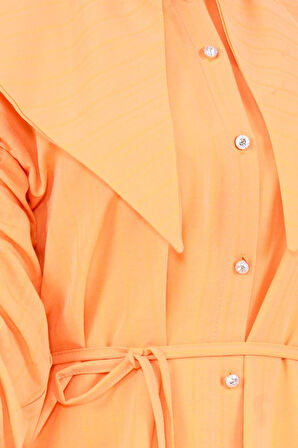 Büyük Yaka Kolu Büzgü Detaylı Tunik-Turuncu