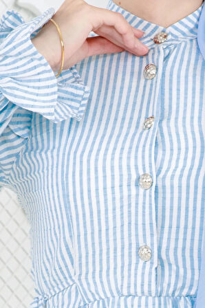 Pötükare Fırfır Detaylı Eda Elbise-Bebe mavi