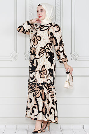 Kuşaklı Lilyum Viscon Elbise-VİZON