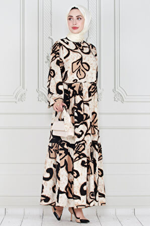 Kuşaklı Lilyum Viscon Elbise-VİZON