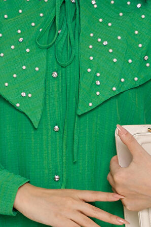 Geniş Yaka İncili Tunik-Benetton Yeşili