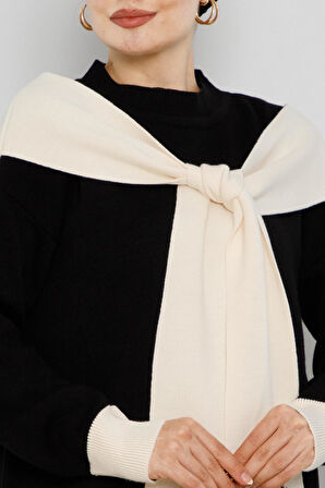 Atkı Detaylı Triko Takım-Siyah