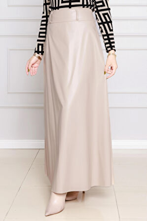 Ceketli Deri Takım-Bej