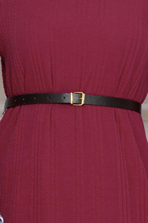 Balıkçı Yaka Kemerli Elbise-Bordo