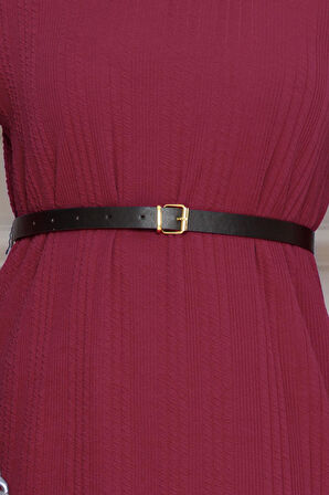 Balıkçı Yaka Kemerli Elbise-Bordo