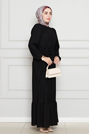 Robalı Sahra Tesettür Elbise-Siyah