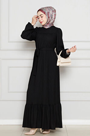 Robalı Sahra Tesettür Elbise-Siyah