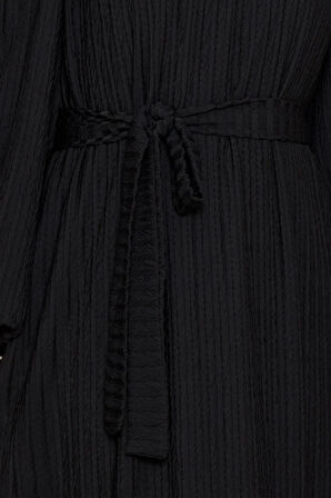 Robalı Sahra Tesettür Elbise-Siyah