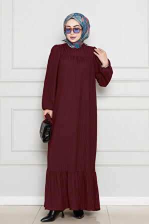 Robalı Sahra Tesettür Elbise-Bordo