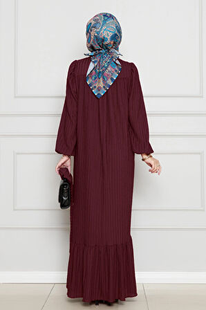 Robalı Sahra Tesettür Elbise-Bordo