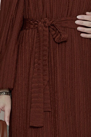 Robalı Sahra Tesettür Elbise-Kahverengi