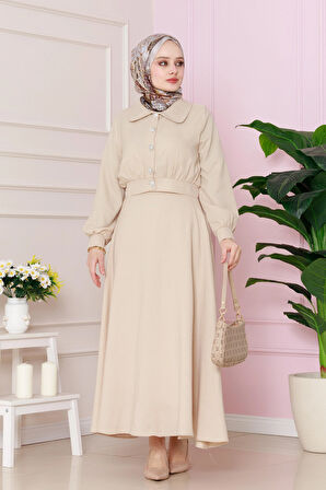 Cepkenli Etekli ikili Takım-Bej