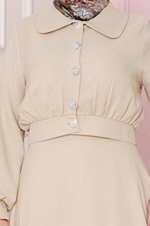 Cepkenli Etekli ikili Takım-Bej