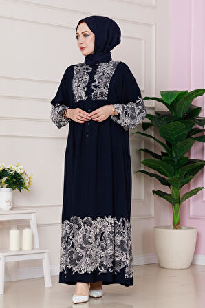 Robalı Hüma Viscon Elbise-Lacivert