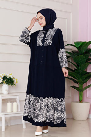 Robalı Hüma Viscon Elbise-Lacivert