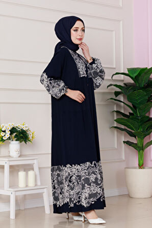 Robalı Hüma Viscon Elbise-Lacivert