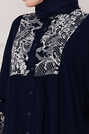 Robalı Hüma Viscon Elbise-Lacivert