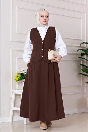 Cemre Yelekli İkili Takım-Kahverengi