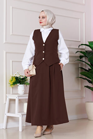 Cemre Yelekli İkili Takım-Kahverengi