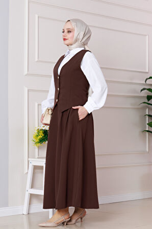 Cemre Yelekli İkili Takım-Kahverengi