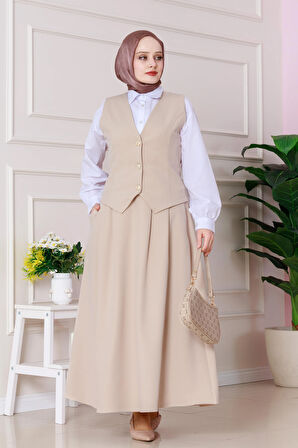 Cemre Yelekli İkili Takım-Bej