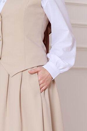 Cemre Yelekli İkili Takım-Bej