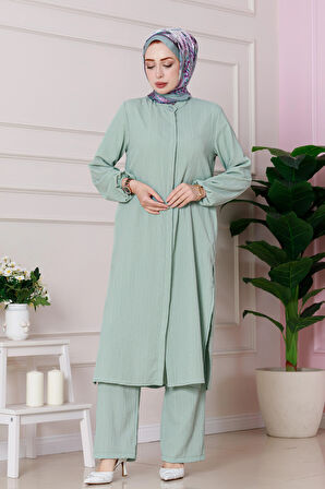 Yırtmaç Detaylı Tunik Pantolon Takım-Mint Yeşili
