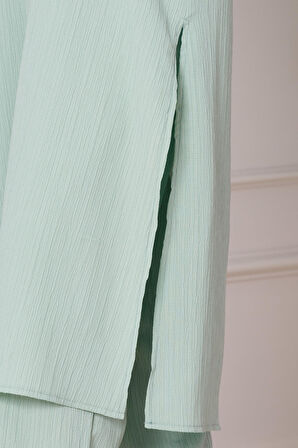 Yırtmaç Detaylı Tunik Pantolon Takım-Mint Yeşili