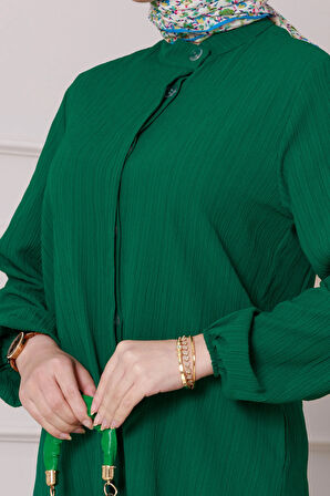 Yırtmaç Detaylı Tunik Pantolon Takım-Yeşil