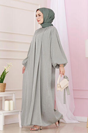 Balon Kol Taşlı Şimal Abiye-mint yeşili