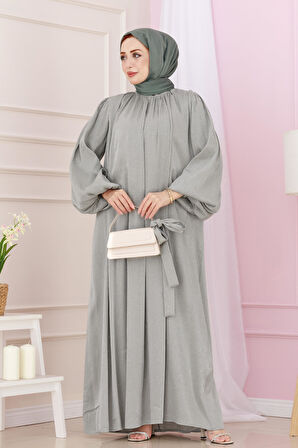 Balon Kol Taşlı Şimal Abiye-mint yeşili