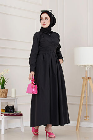 Belden Bağlamalı Mina Elbise-Siyah