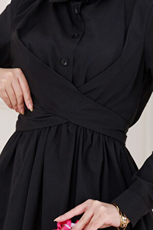 Belden Bağlamalı Mina Elbise-Siyah