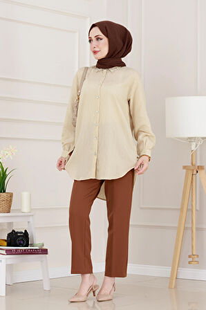 Taş Detaylı Hilal Tunik-Bej