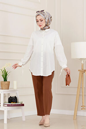 Taş Detaylı Hilal Tunik-Beyaz