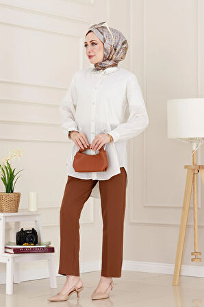 Taş Detaylı Hilal Tunik-Beyaz