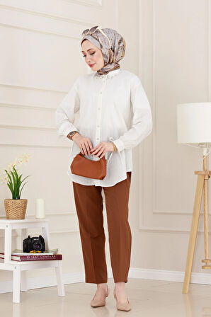 Taş Detaylı Hilal Tunik-Beyaz