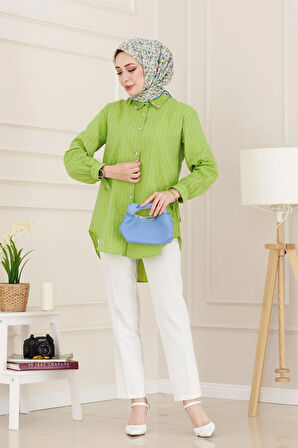 Taş Detaylı Hilal Tunik-Fıstık Yeşili