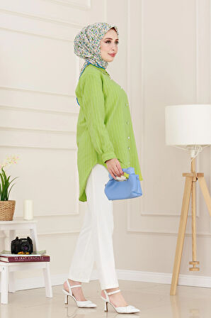 Taş Detaylı Hilal Tunik-Fıstık Yeşili