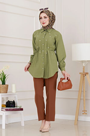 Monako Yaka Taşlı Tunik-Haki