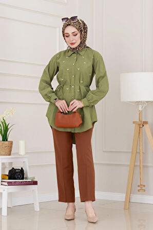 Monako Yaka Taşlı Tunik-Haki