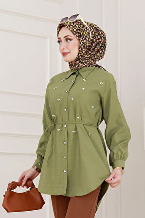 Monako Yaka Taşlı Tunik-Haki