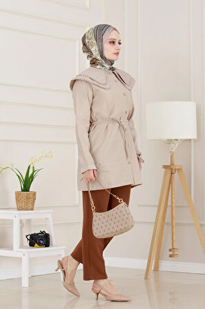 Çift Yaka Dantelli Tunik-VİZON