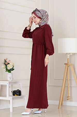 Yakası Güpür Nova Elbise-Bordo