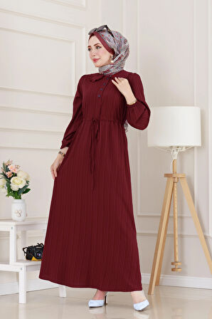 Yakası Güpür Nova Elbise-Bordo