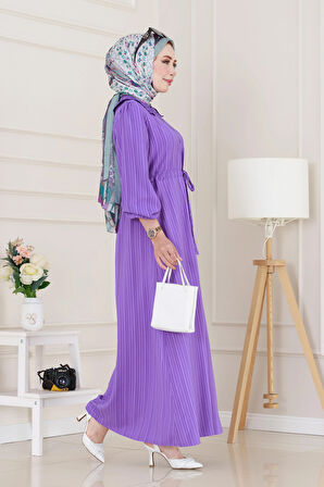 Yakası Güpür Nova Elbise-Lila
