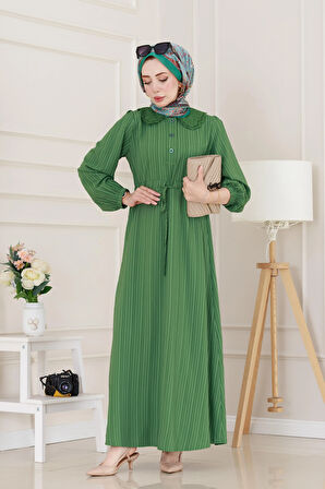 Yakası Güpür Nova Elbise-Yeşil