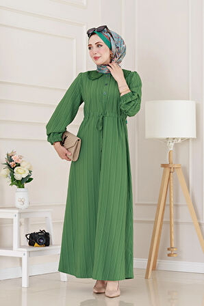 Yakası Güpür Nova Elbise-Yeşil