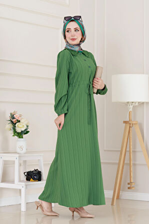 Yakası Güpür Nova Elbise-Yeşil
